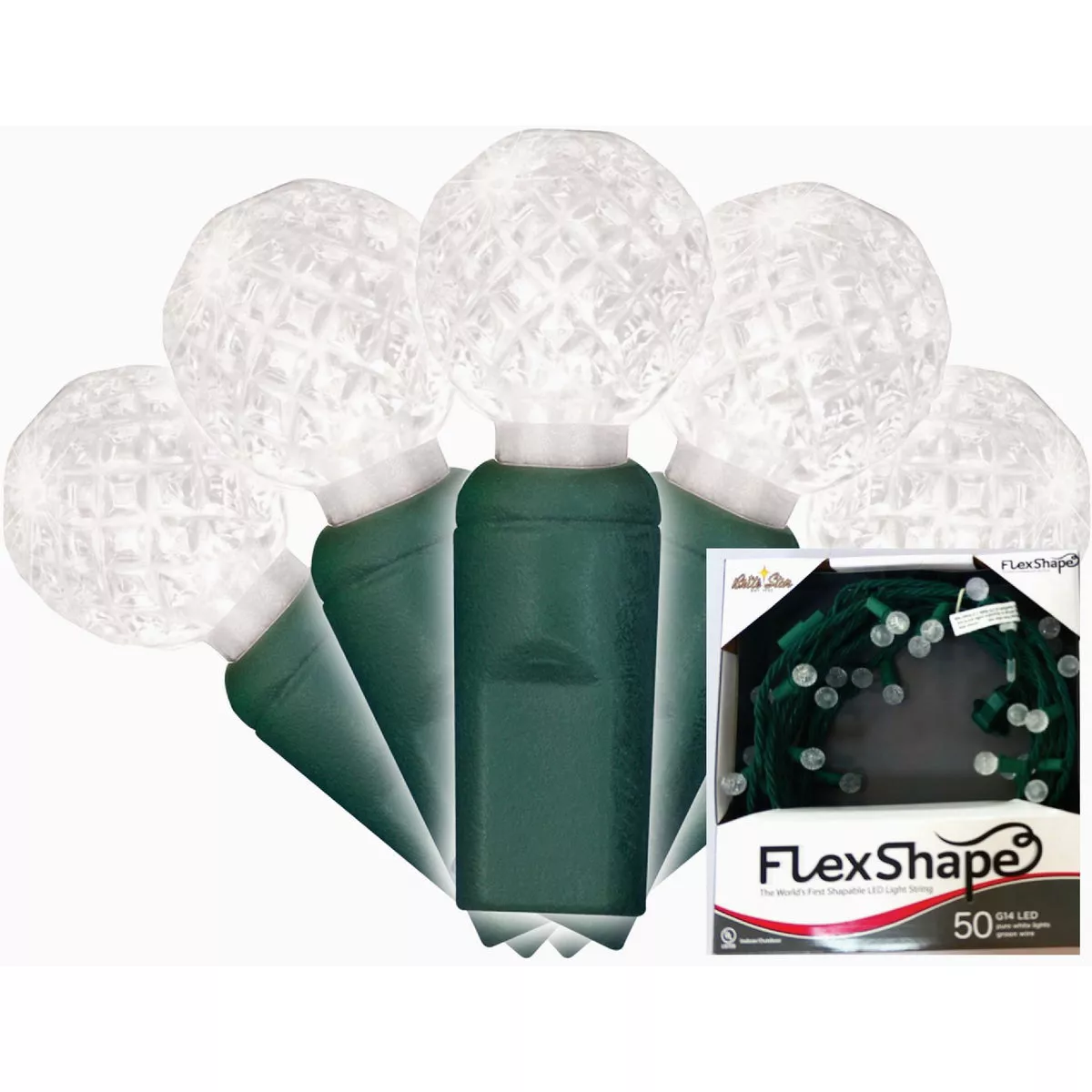 Brite Star Flex-Shape Pure White 50-Bulb G14 Faceted LED String Light Set with Green Wire- - photo 2
