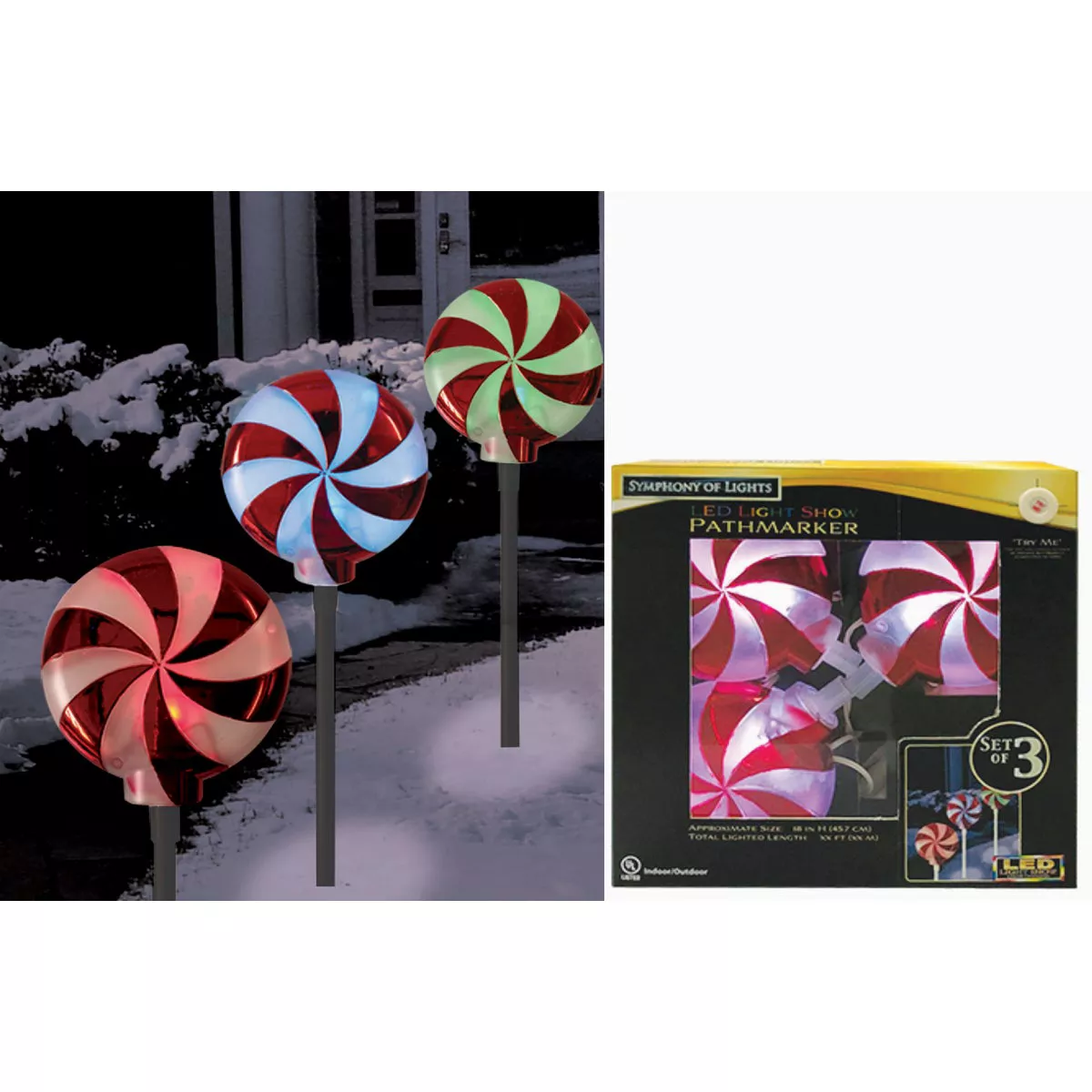 3 Ct Candy Symphony Of Lights Color Changing Led Light Show Pathmarkers-