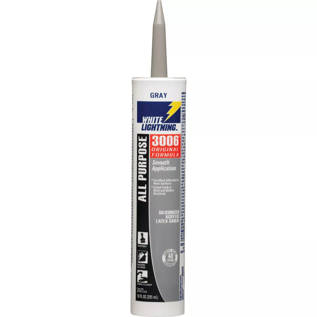 White Lightning 3006 Original Formula 10 Oz. Gray All-Purpose Siliconized Acrylic Latex Caulk