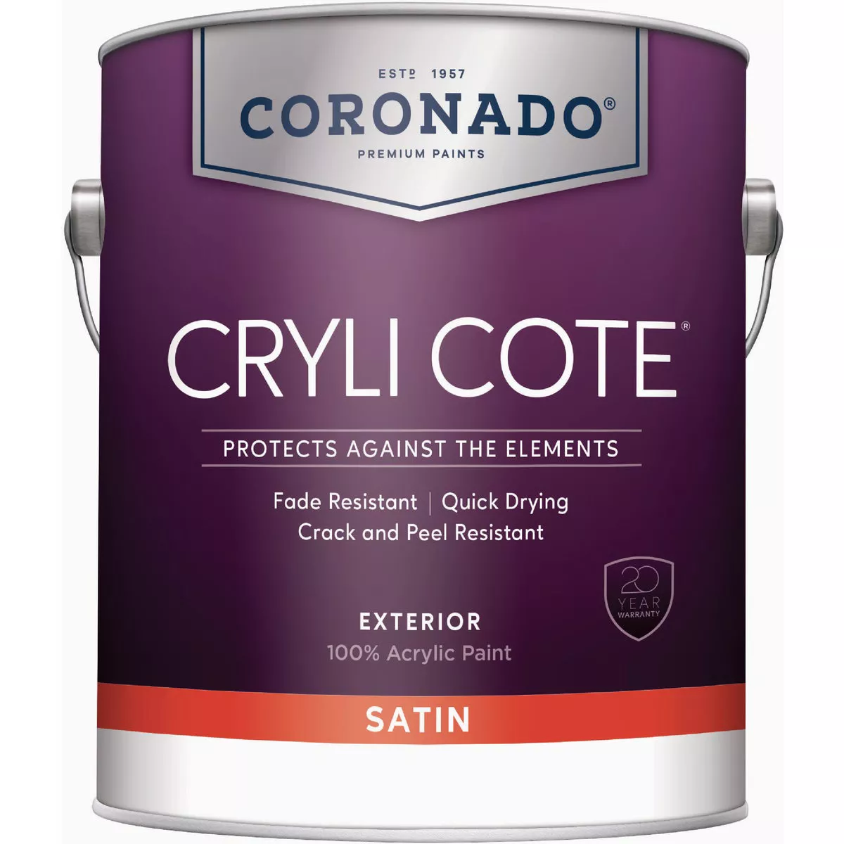 Coronado Cryli Cote Acrylic Satin Exterior House Paint, White, 1 Gal.
