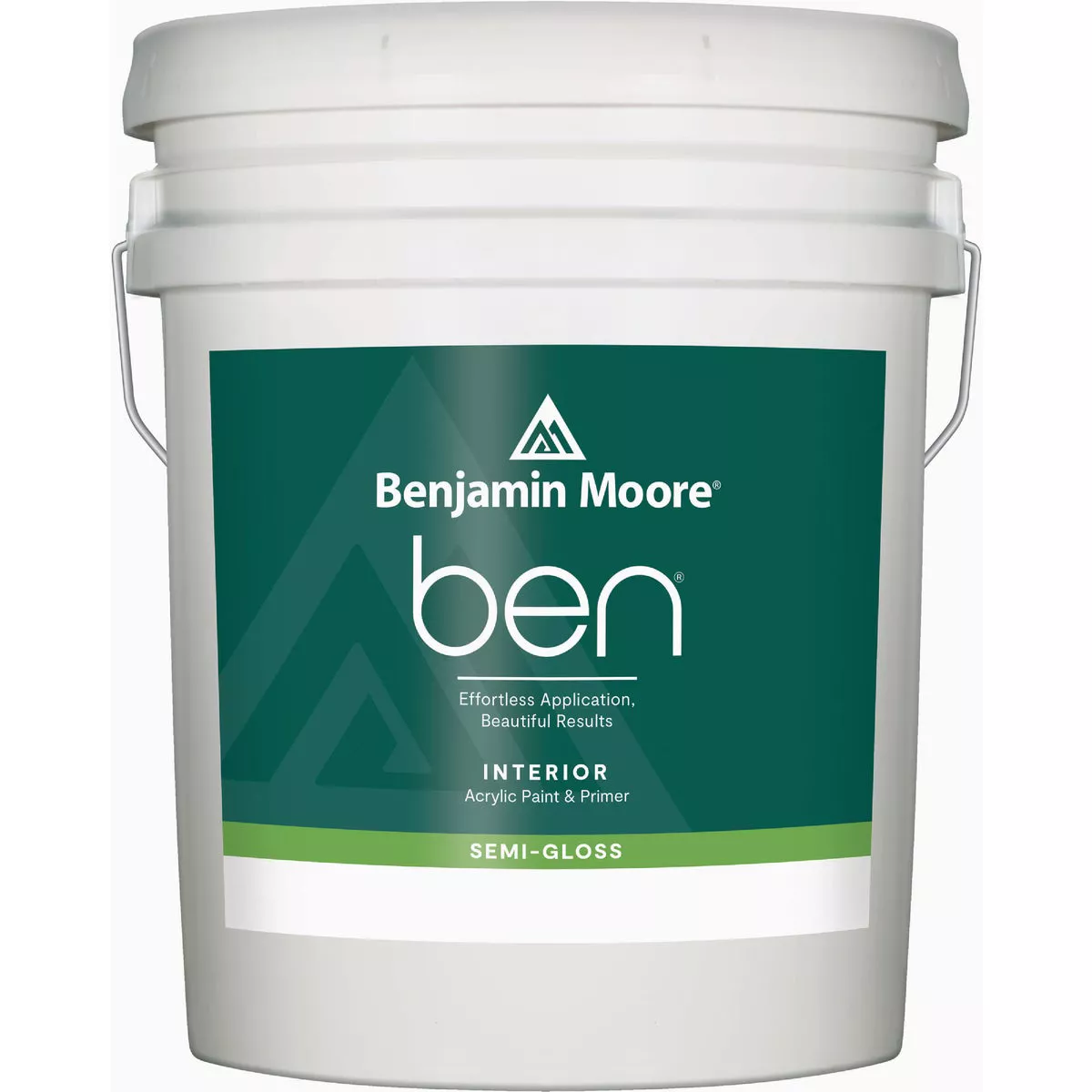 Benjamin Moore ben Acrylic Semi Gloss Premium Interior Paint & Primer, White, 5 Gal.