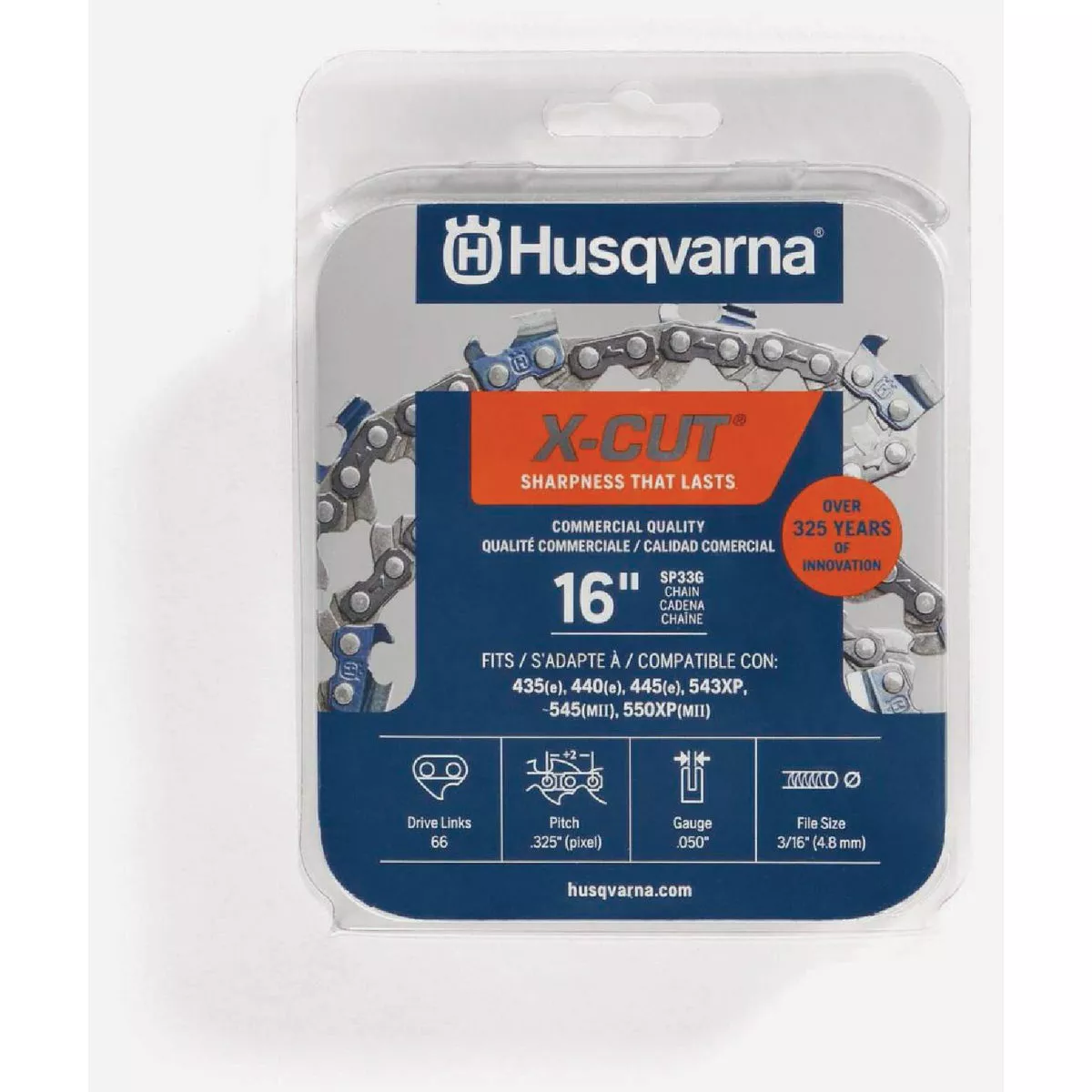 Husqvarna X-Cut SP33G 16 In. 0.325 In. Pixel Pitch 0.050 In. Gauge 66 Drive Links Chainsaw Chain