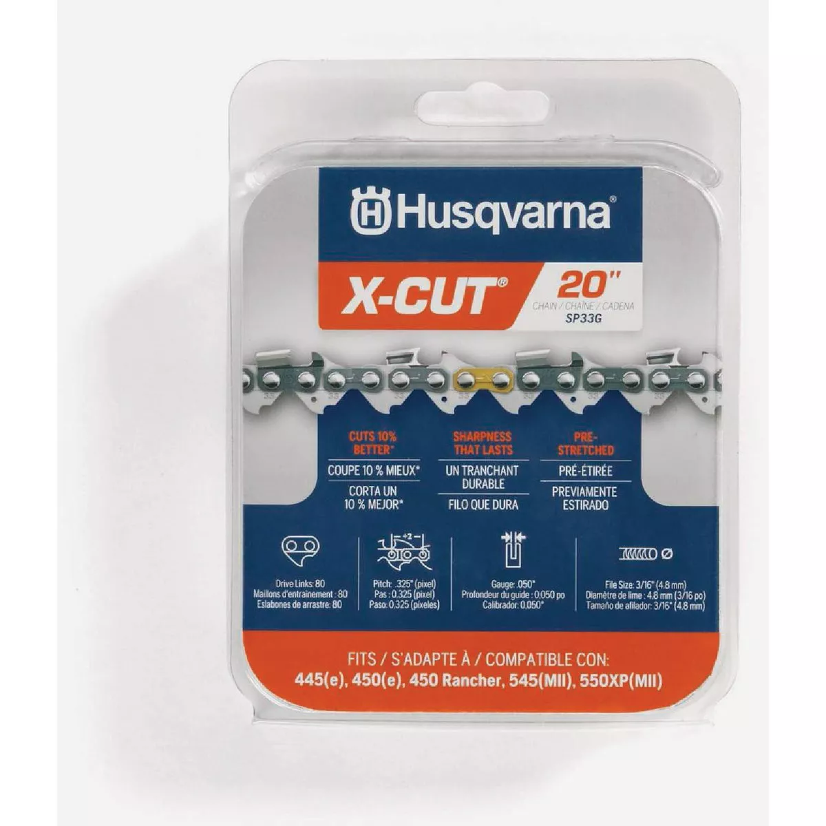 Husqvarna X-Cut SP33G 20 In. 0.325 In. Pixel Pitch 0.050 In. Gauge 80 Drive Links Chainsaw Chain