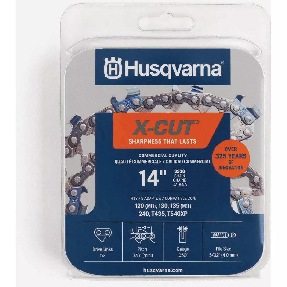 Husqvarna X-Cut S93G 14 In. 3/8 In. Mini Pitch 0.050 In. Gauge 52 Drive Links Chainsaw Chain