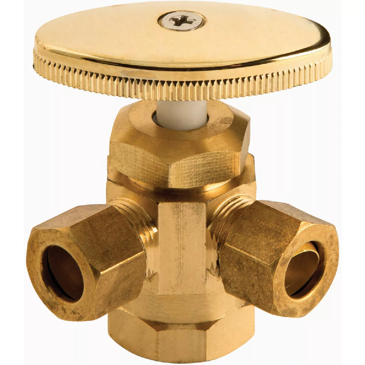 Plumb Craft 1/2 In. FIP x 3/8 In. Compression x 3/8 In. Compression Brass 3-Way Angle Valve