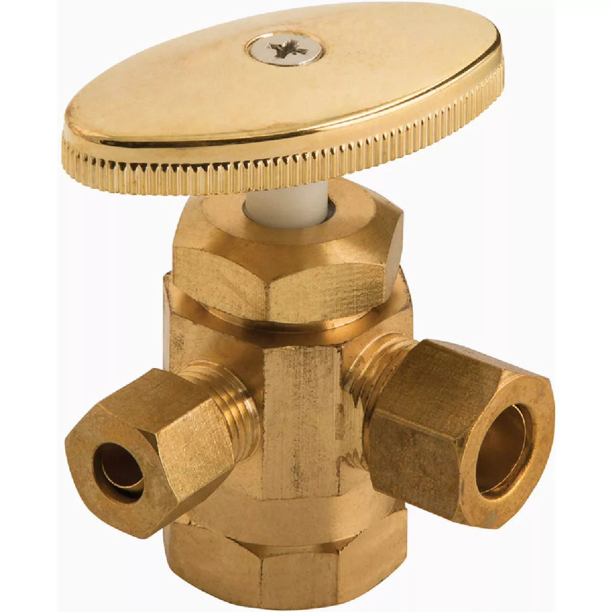 Plumb Craft 1/2 In. FIP x 3/8 In. Compression x 1/4 In. Compression Brass 3-Way Angle Valve