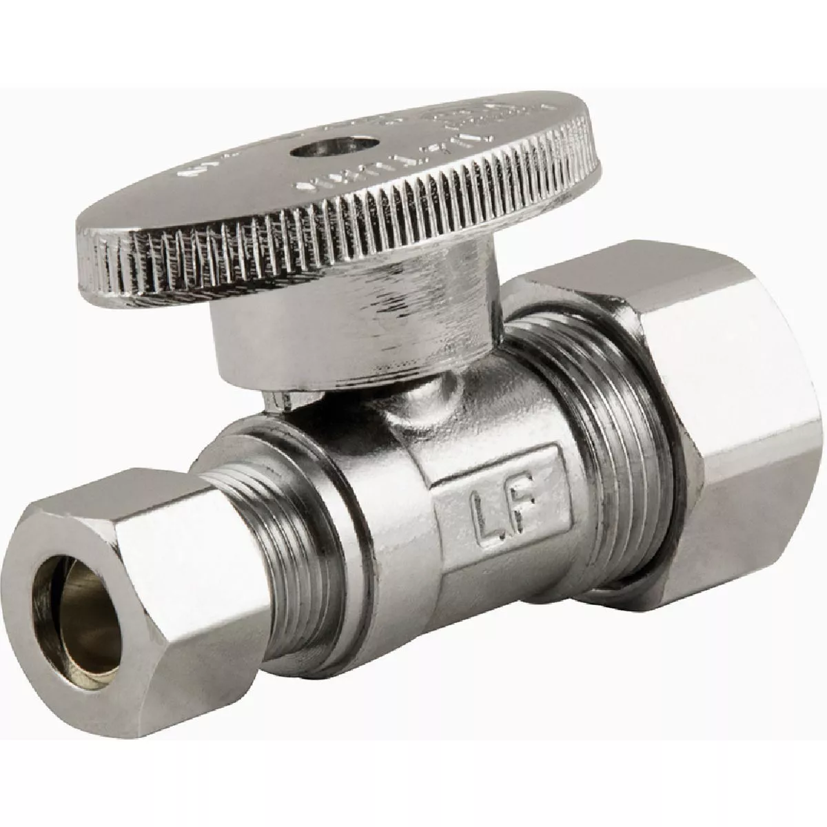 Plumb Craft 1/2 In. Compression x 3/8 In. Compression Quarter Turn Chrome Straight Valve