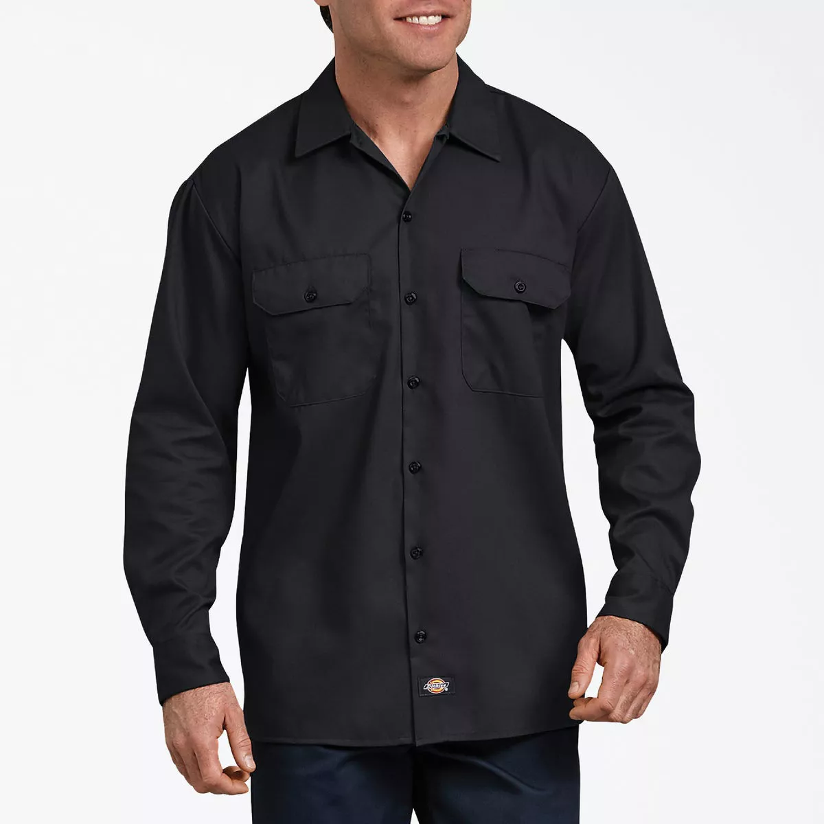 Dickies Men's 2XL Black Long Sleeve Button-Down Work Shirt, Relaxed Fit