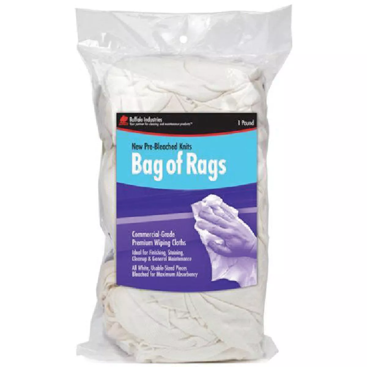 Buffalo Industries White 100% Recycled Pre-Bleached Knit T-Shirt Rags