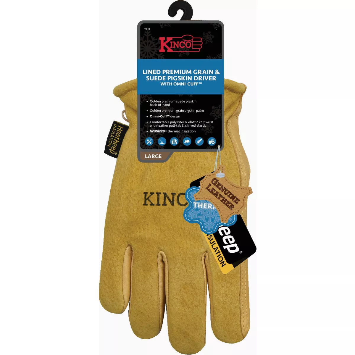 Kinco Men's Large Lined Premium Grain & Suede Pigskin Driver Glove with Knit Wrist-