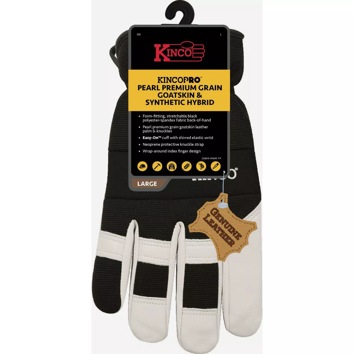 KincoPro Pearl Men's Medium Premium Grain Goatskin & Synthetic Hybrid Work Glove