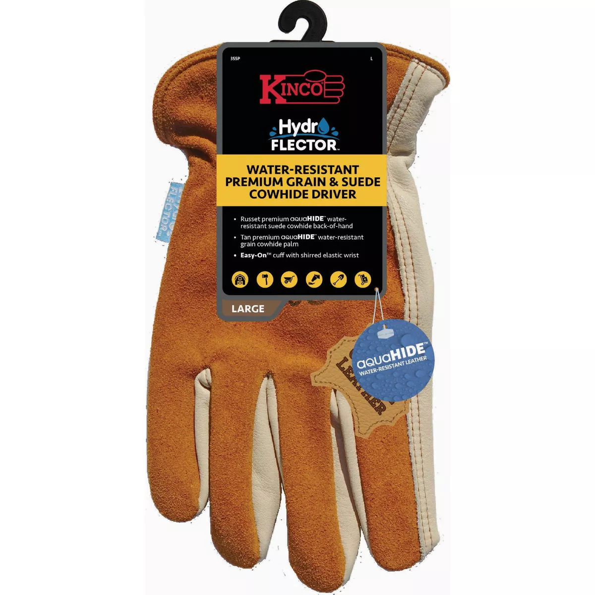 Kinco HydroFlector Men's XL Water-Resistant Premium Grain & Suede Cowhide Driver Glove