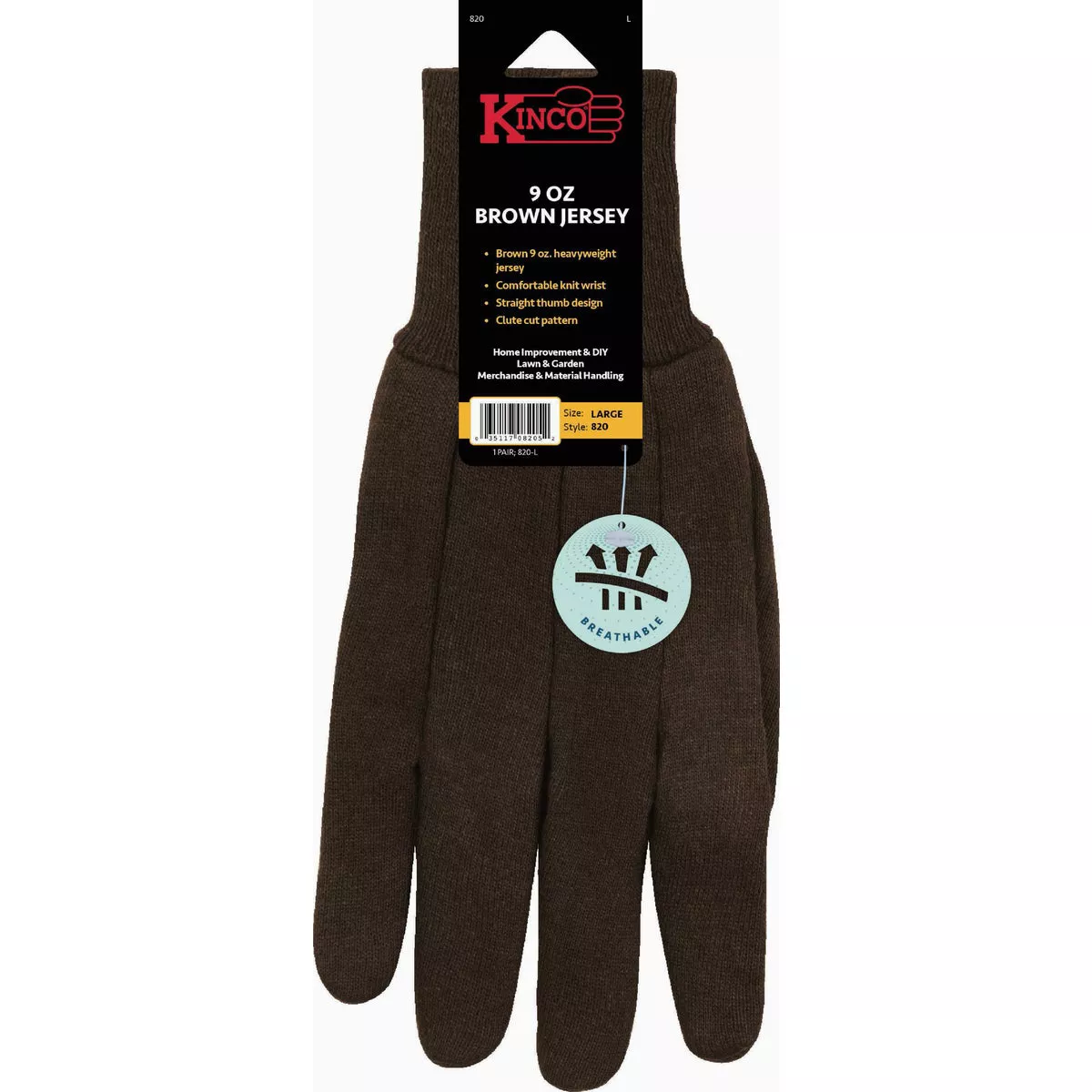 Kinco Men's Small 9 Oz. Brown Jersey Glove-