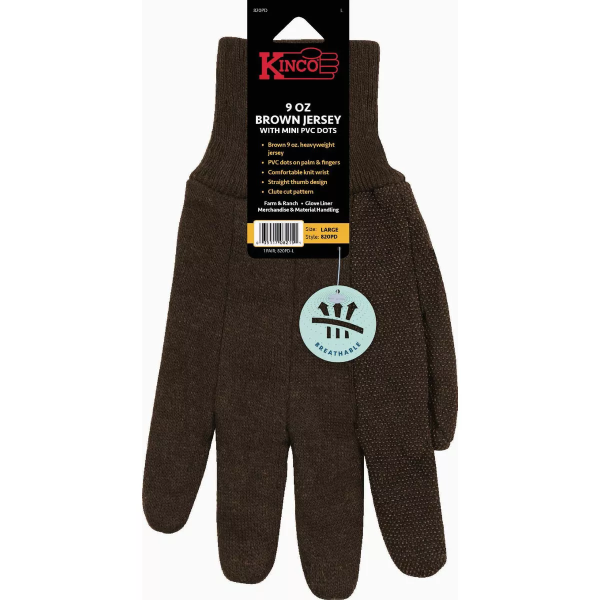 Kinco Men's Small 9 Oz. Brown Jersey Glove with Mini PVC Dots