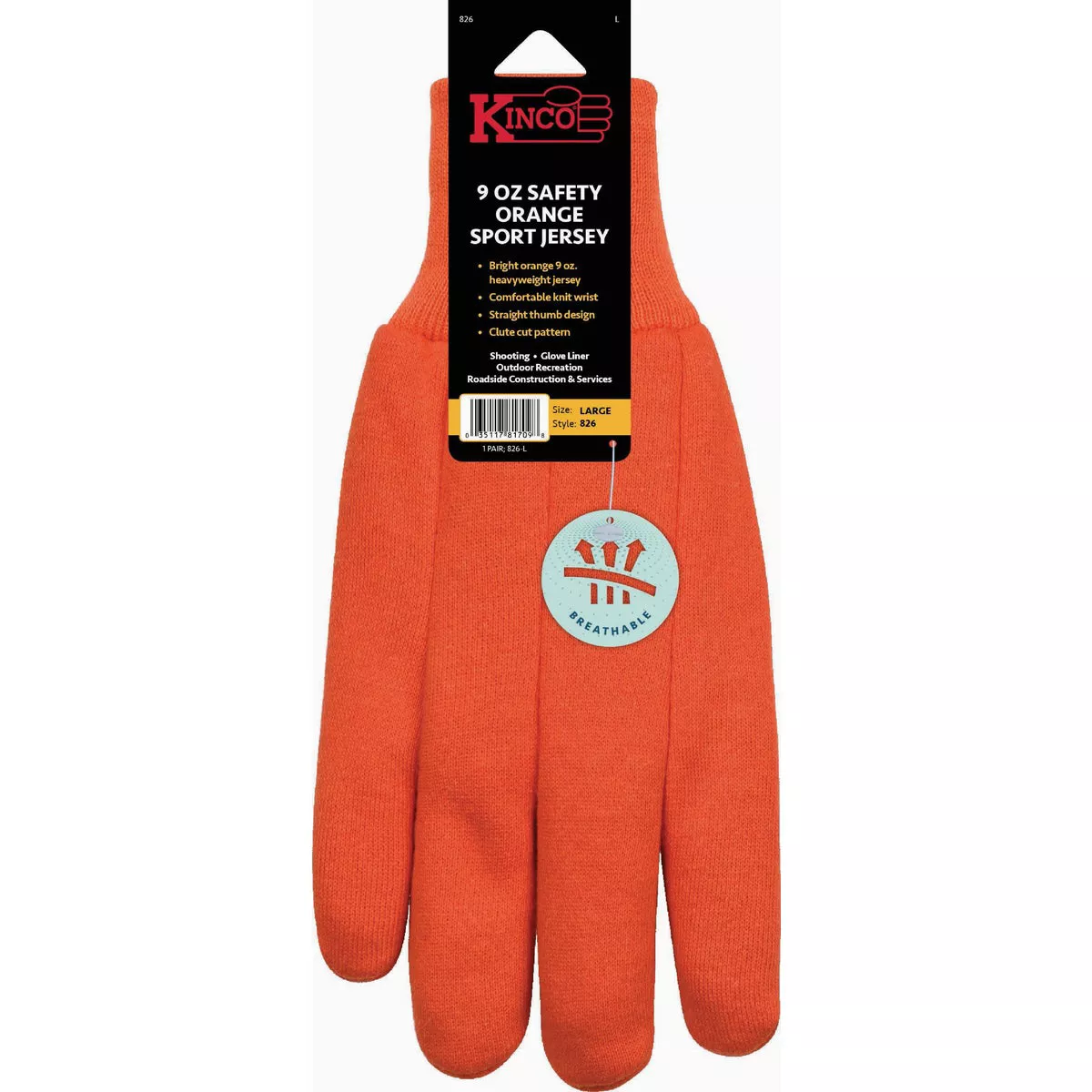 Kinco Men's Large 9 Oz. Safety Orange Sport Jersey Glove