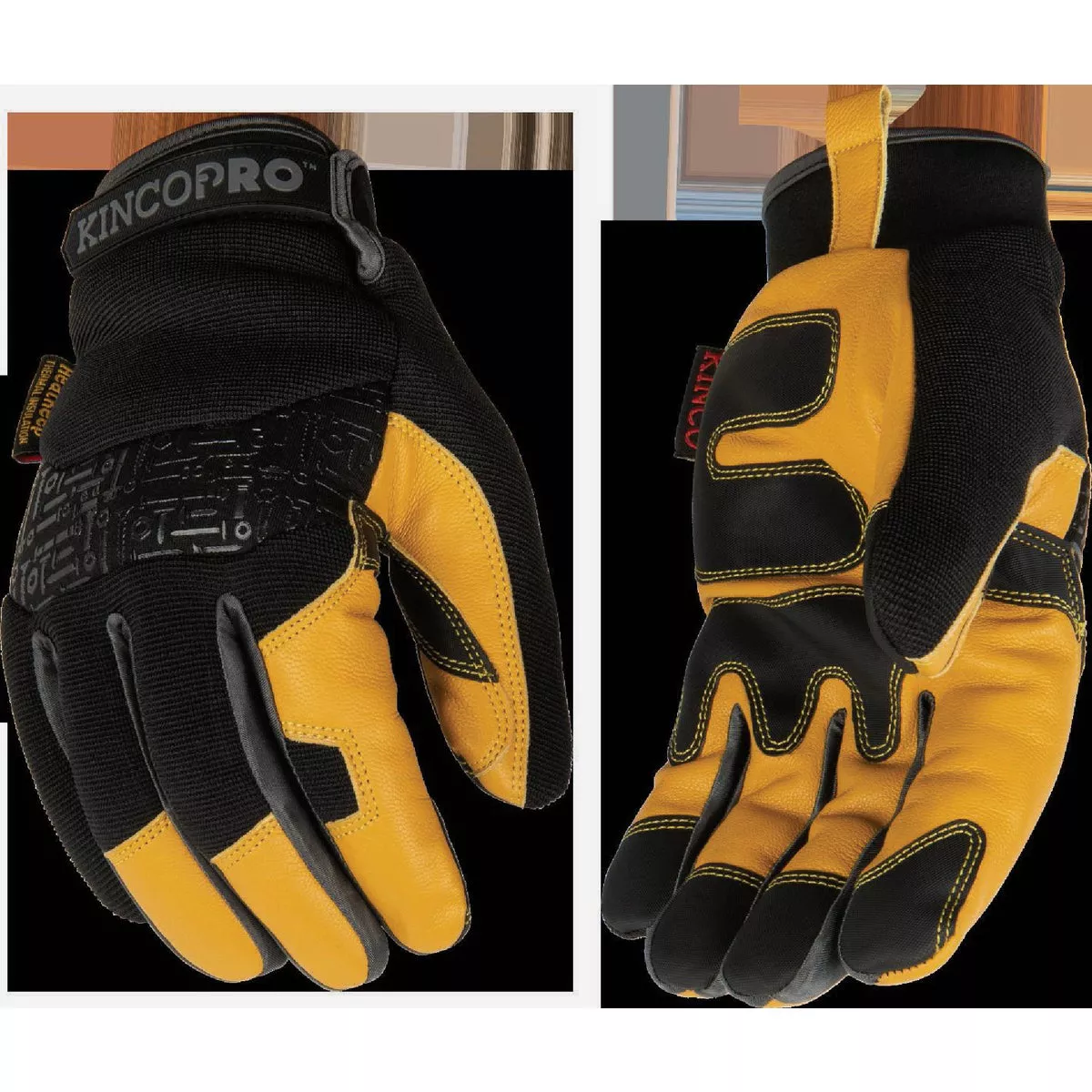 KincoPro Men's Medium Lined Premium Grain Goatskin & Synthetic Hybrid Work Glove with Pull-Strap