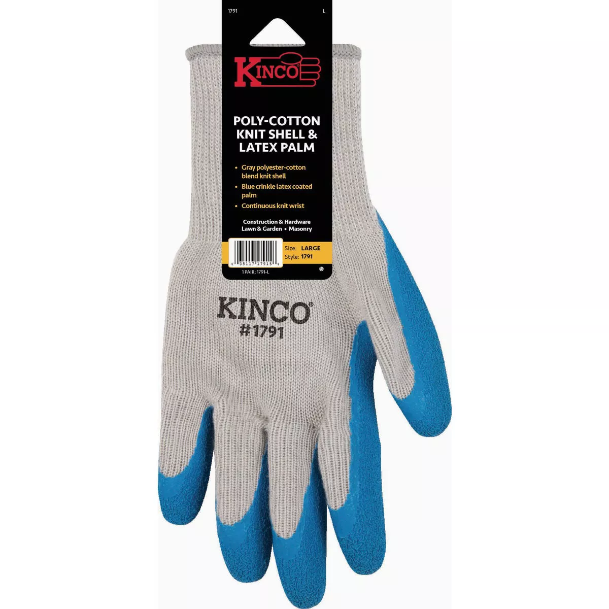 Kinco Men's XL Polyester Knit Shell & Latex Palm Glove