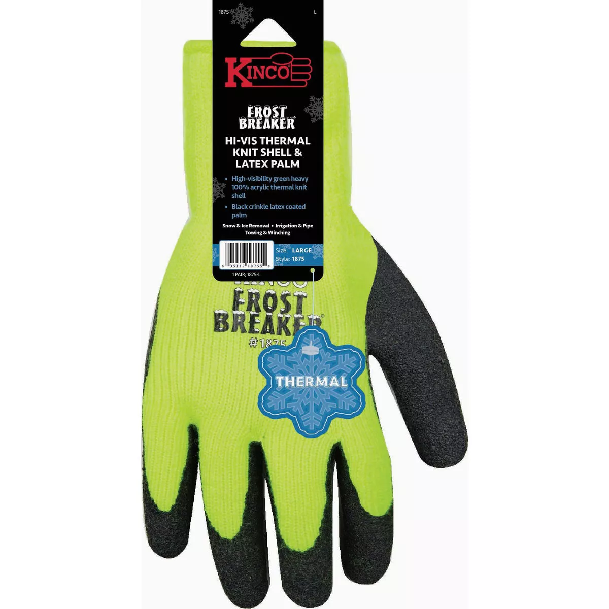 Kinco Frost Breaker Men's Large Hi-Vis Thermal Knit Shell & Latex Palm Work Glove