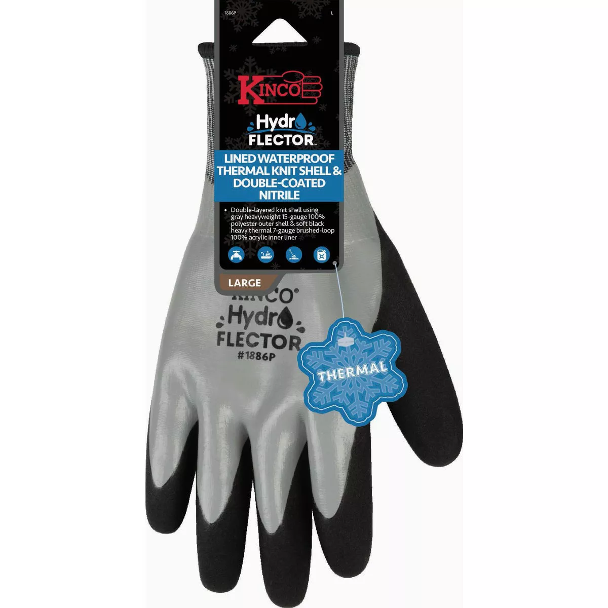 Kinco HydroFlector Men's Medium Waterproof Lined Thermal Knit Shell & Double-Coated Nitrile Glove-