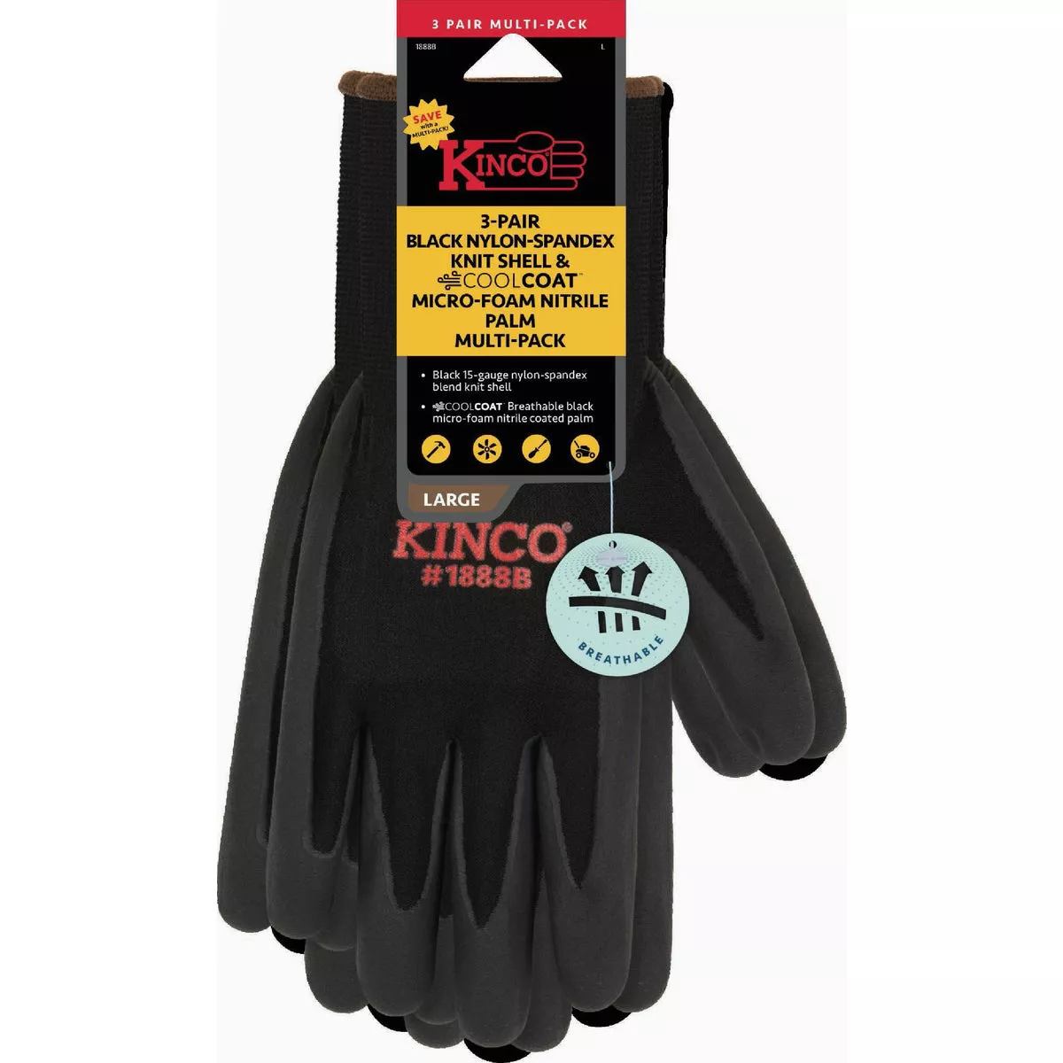 Kinco Men's Medium Black Nylon-Spandex Knit Shell & CoolCoat Micro-Foam Nitrile Palm Glove