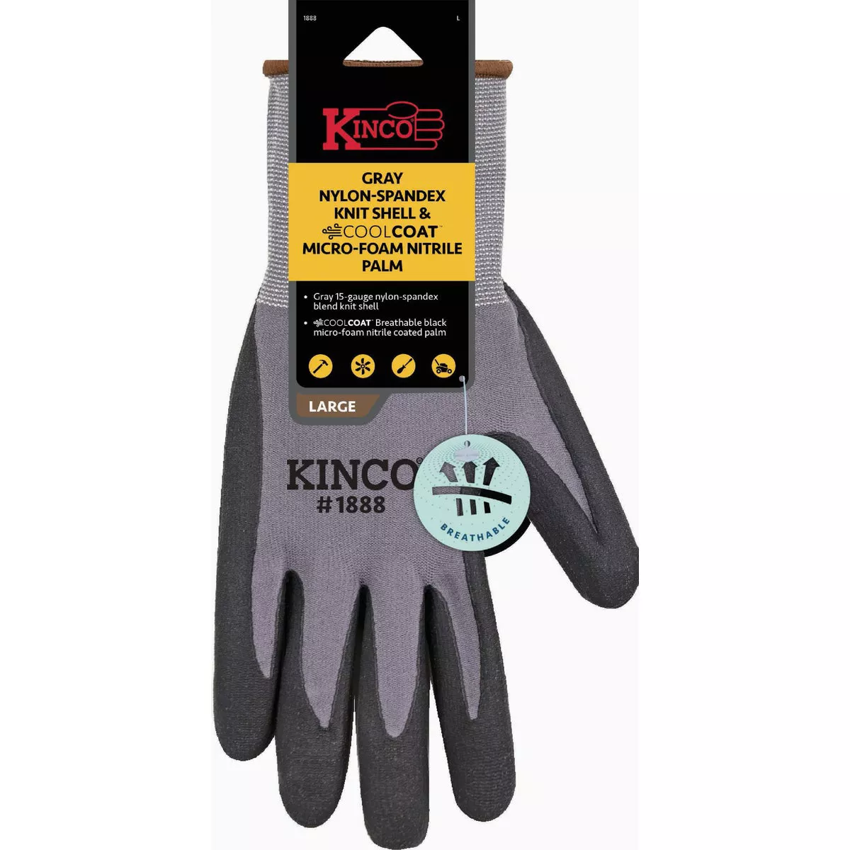 Kinco Men's Medium Gray Nylon-Spandex Knit Shell & CoolCoat Micro-Foam Nitrile Palm Glove