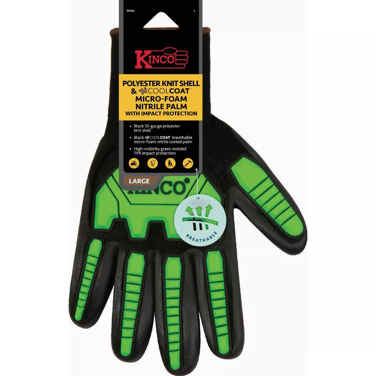 Kinco Men's Medium Polyester Knit Shell & CoolCoat Micro-Foam Nitrile Palm Glove with Impact Protection