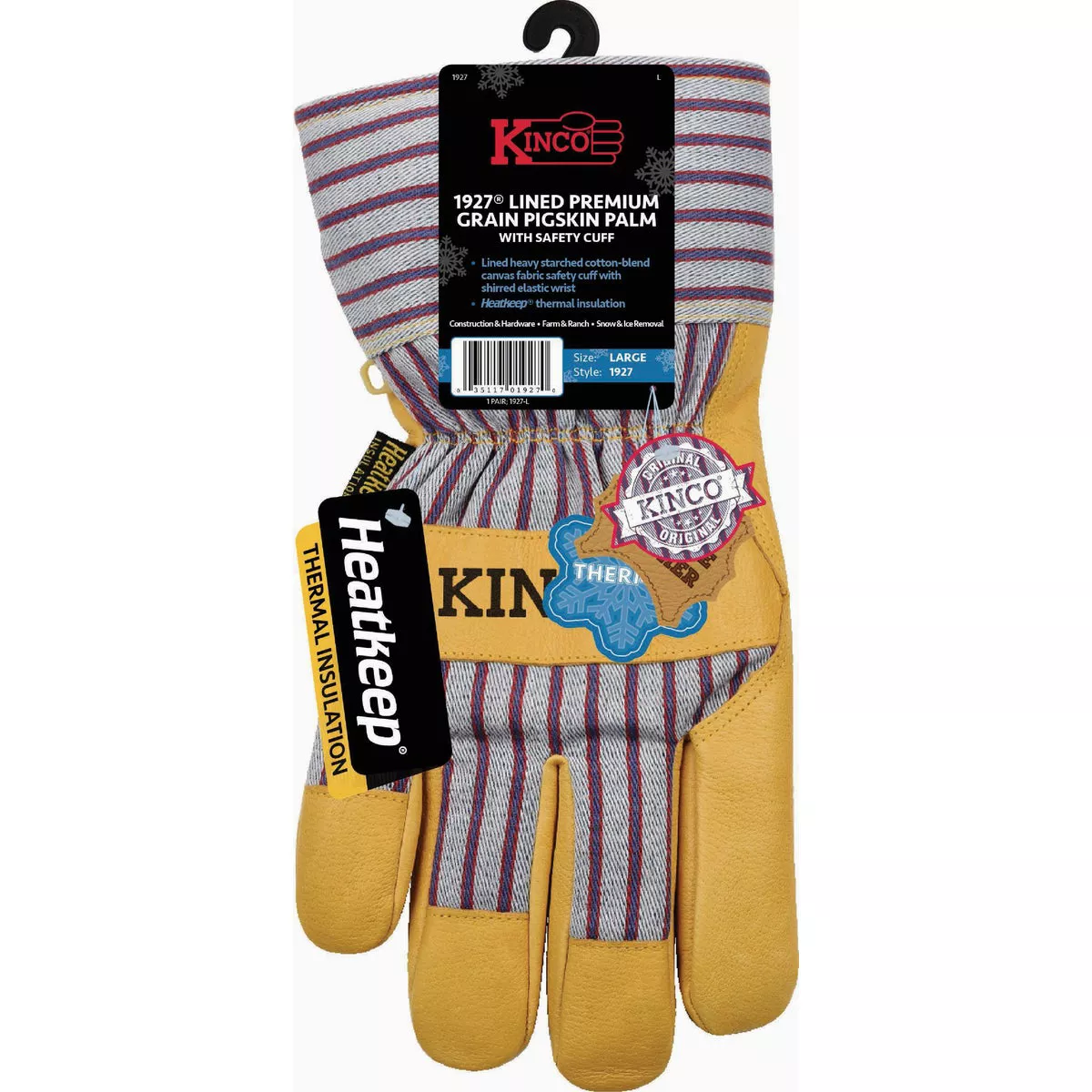 Kinco Kid's Medium Lined Grain Leather Palm Glove with Safety Cuff