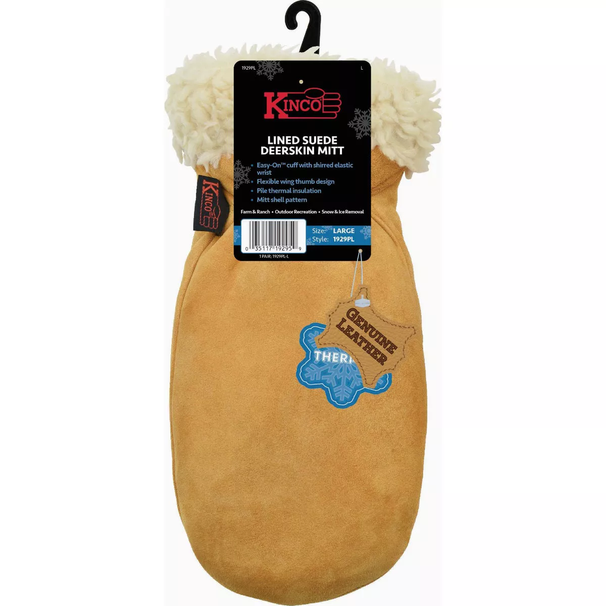 Kinco Men's Medium Lined Suede Deerskin Mitt