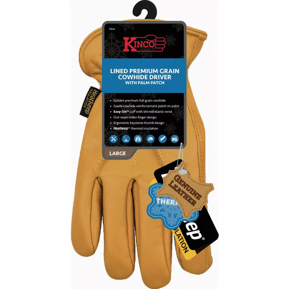 Kinco Men's Medium Lined Premium Grain Cowhide Driver Glove with Palm Patch