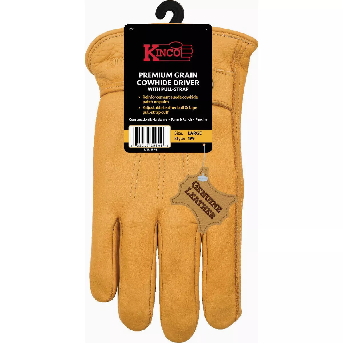 Kinco Men's Large Premium Grain Cowhide Driver Glove with Pull-Strap