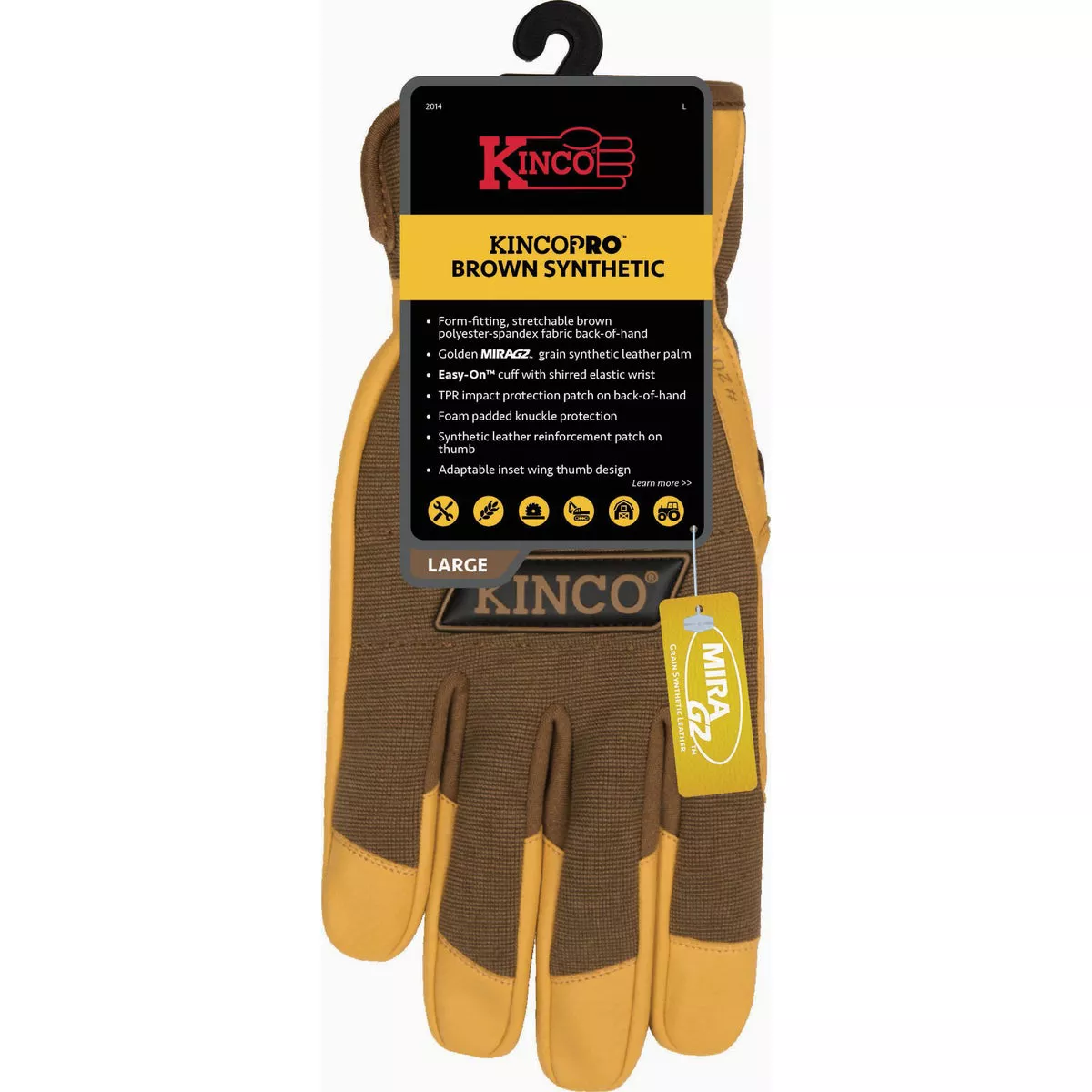KincoPro Men's Medium Brown Polyester-Spandex Fabric Back Work Glove-