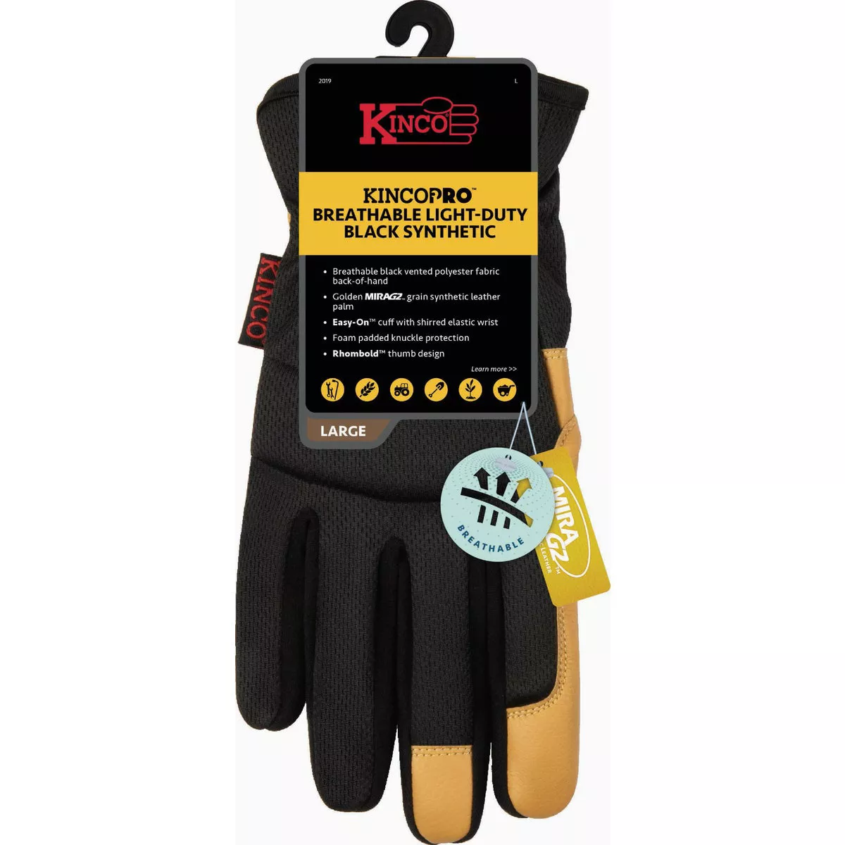 KincoPro Men's Large Breathable Light-Duty Black Synthetic Glove