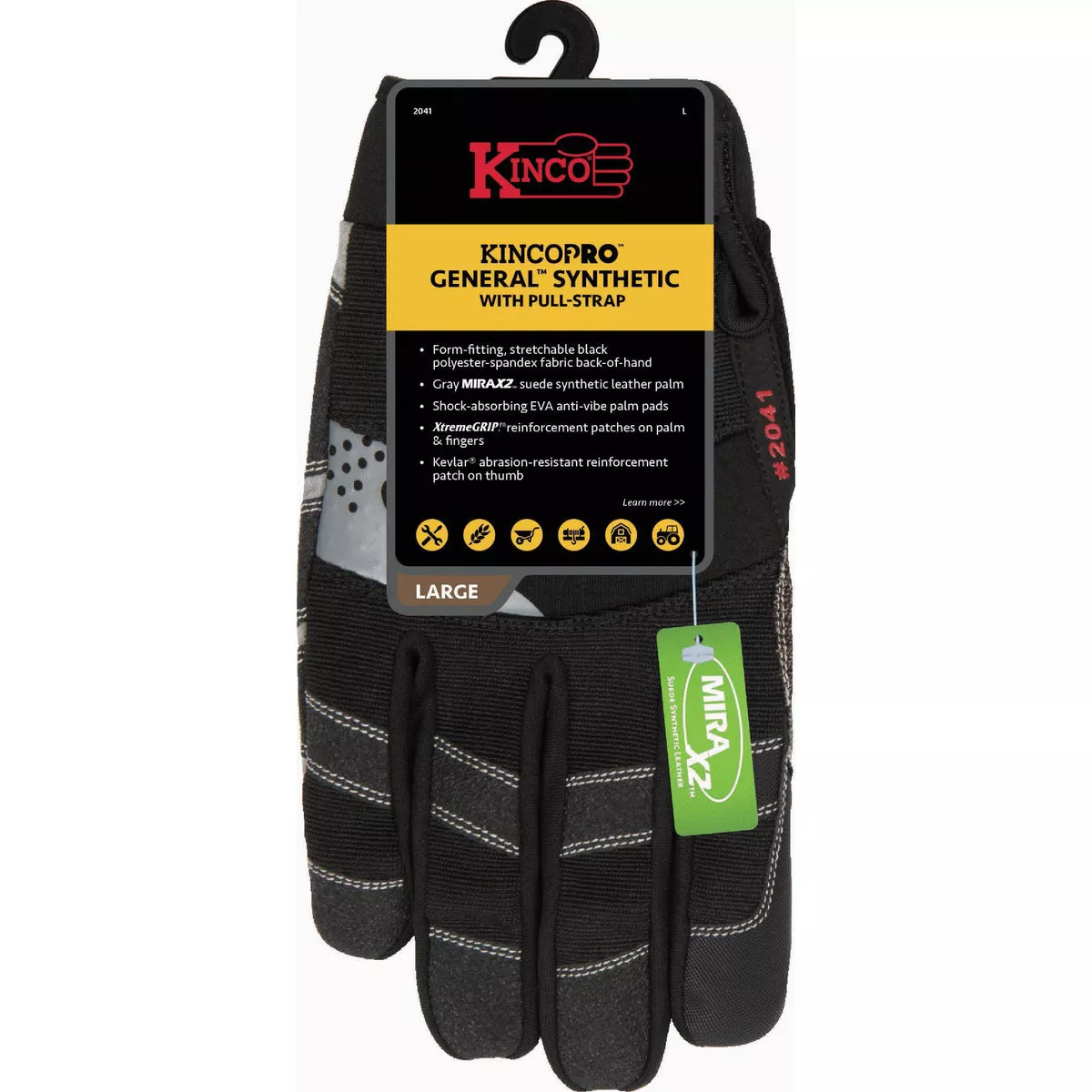 KincoPro General Men's 2XL Black Synthetic Glove with Pull-Strap