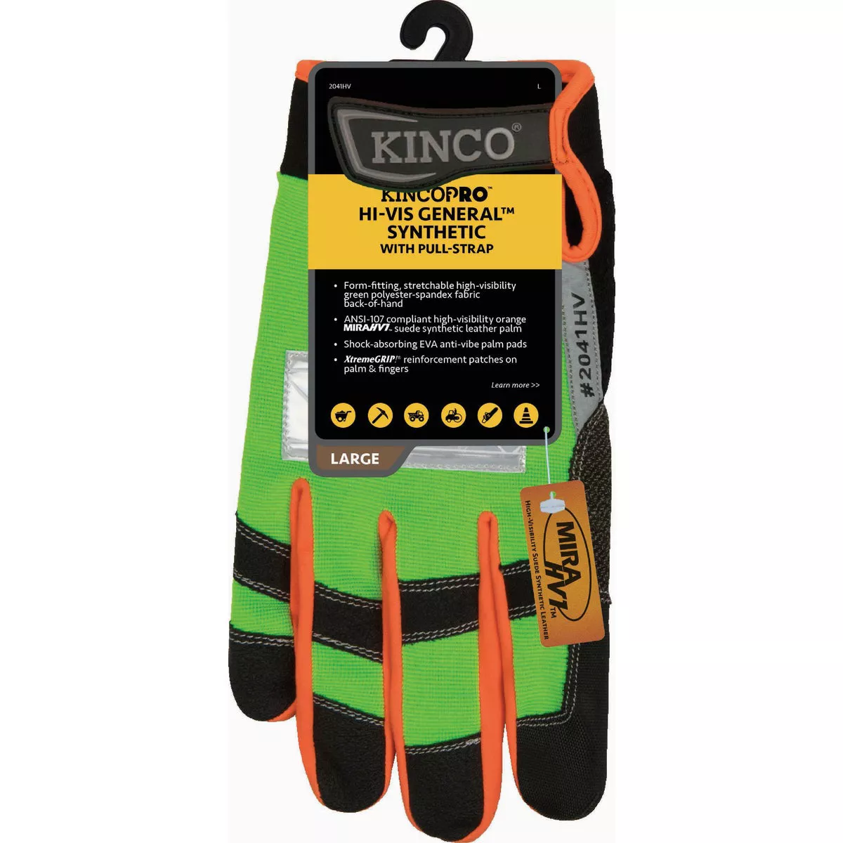 KincoPro General Men's Medium Hi-Vis Synthetic Glove with Pull-Strap-