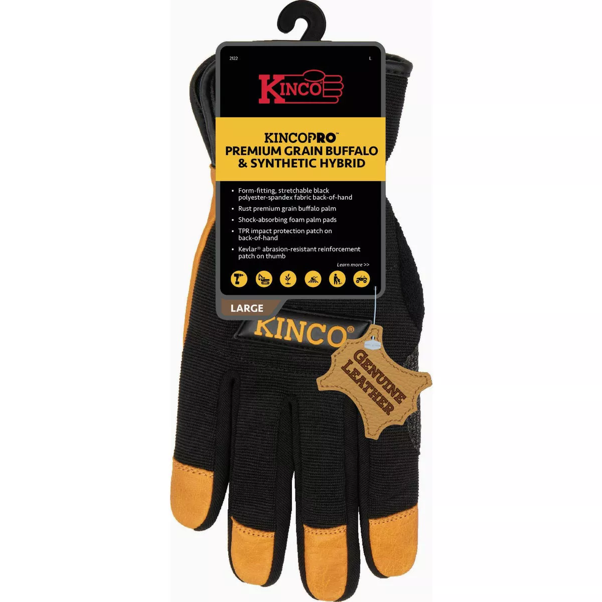 KincoPro Men's XL Rust Grain Buffalo & Synthetic Hybrid Glove