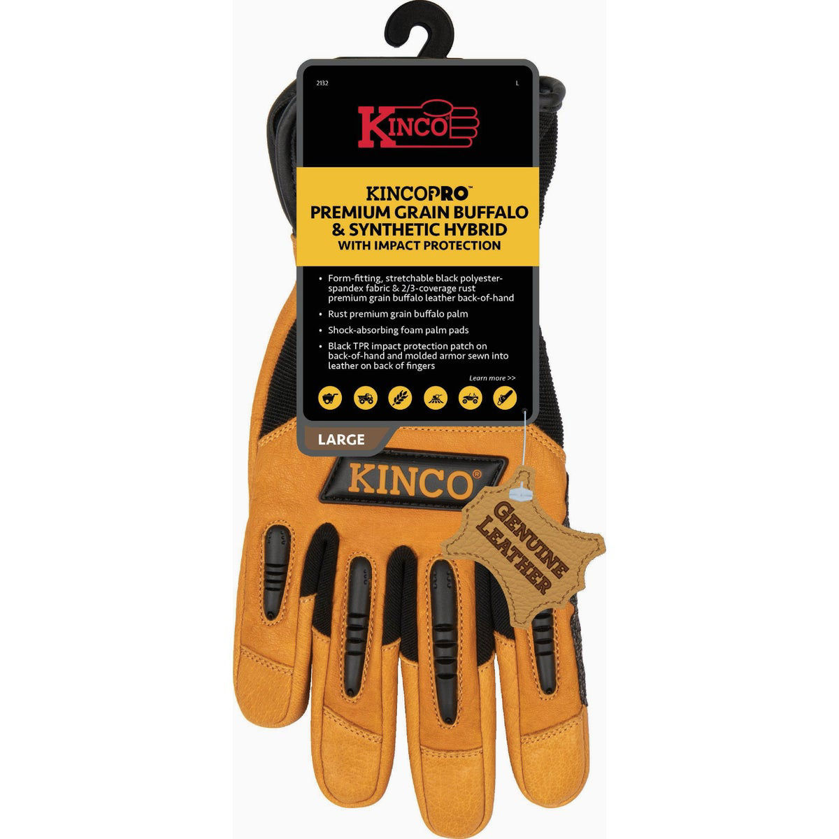 KincoPro Men's XL Rust Grain Buffalo & Synthetic Hybrid Glove with