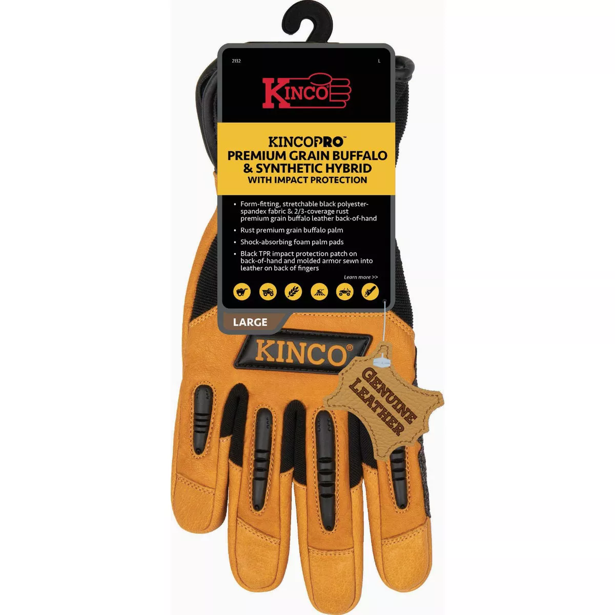 KincoPro Men's XL Rust Grain Buffalo & Synthetic Hybrid Glove with Impact Protection