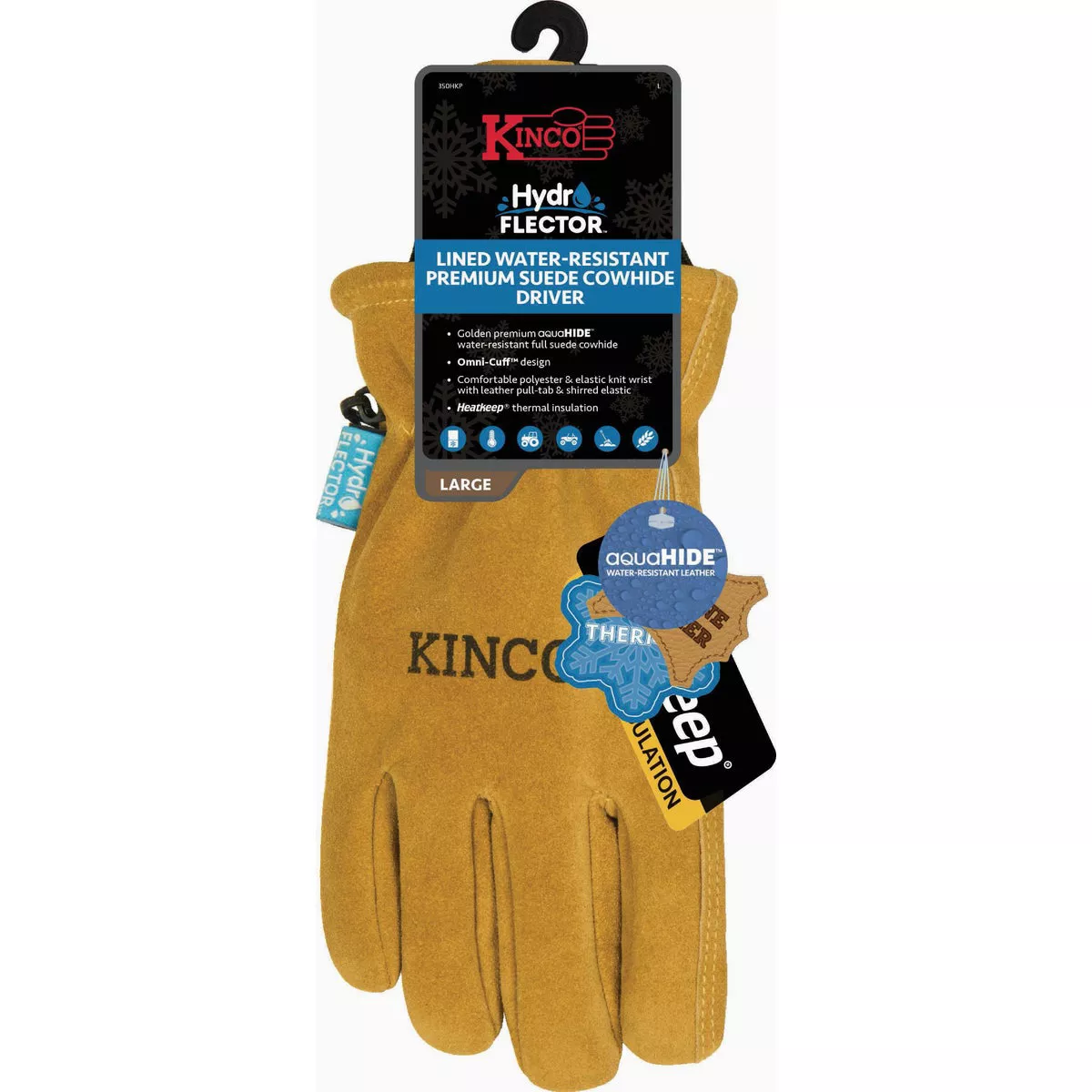 Kinco HydroFlector Men's Medium Lined Water-Resistant Premium Suede Cowhide Driver Glove