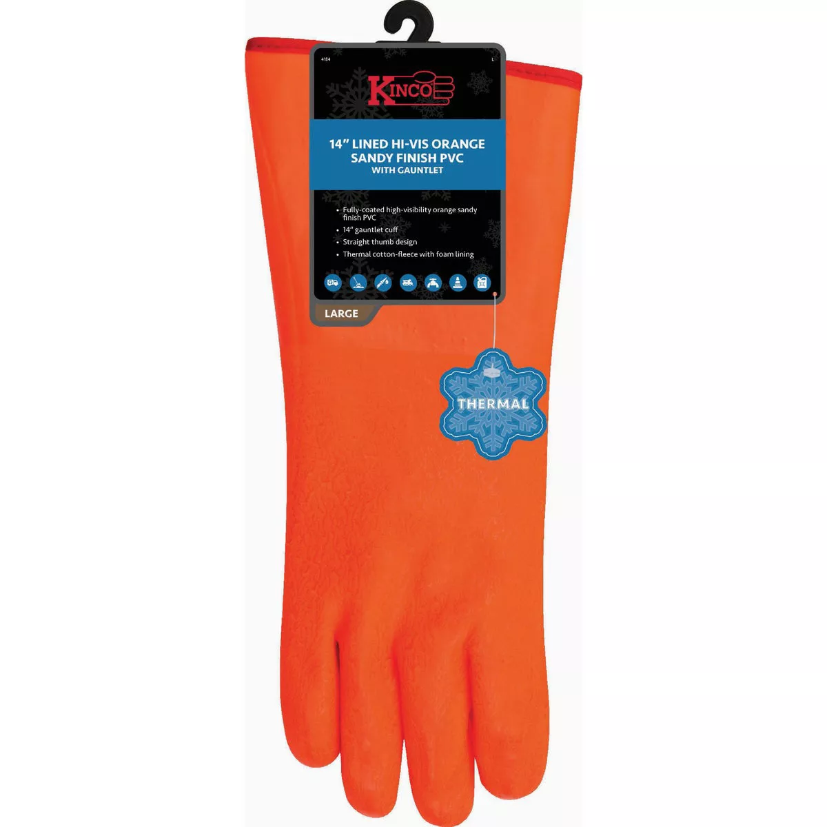 Kinco Men's Large Lined Hi-Vis Orange Sandy Finish PVC Glove with Gauntlet Cuff