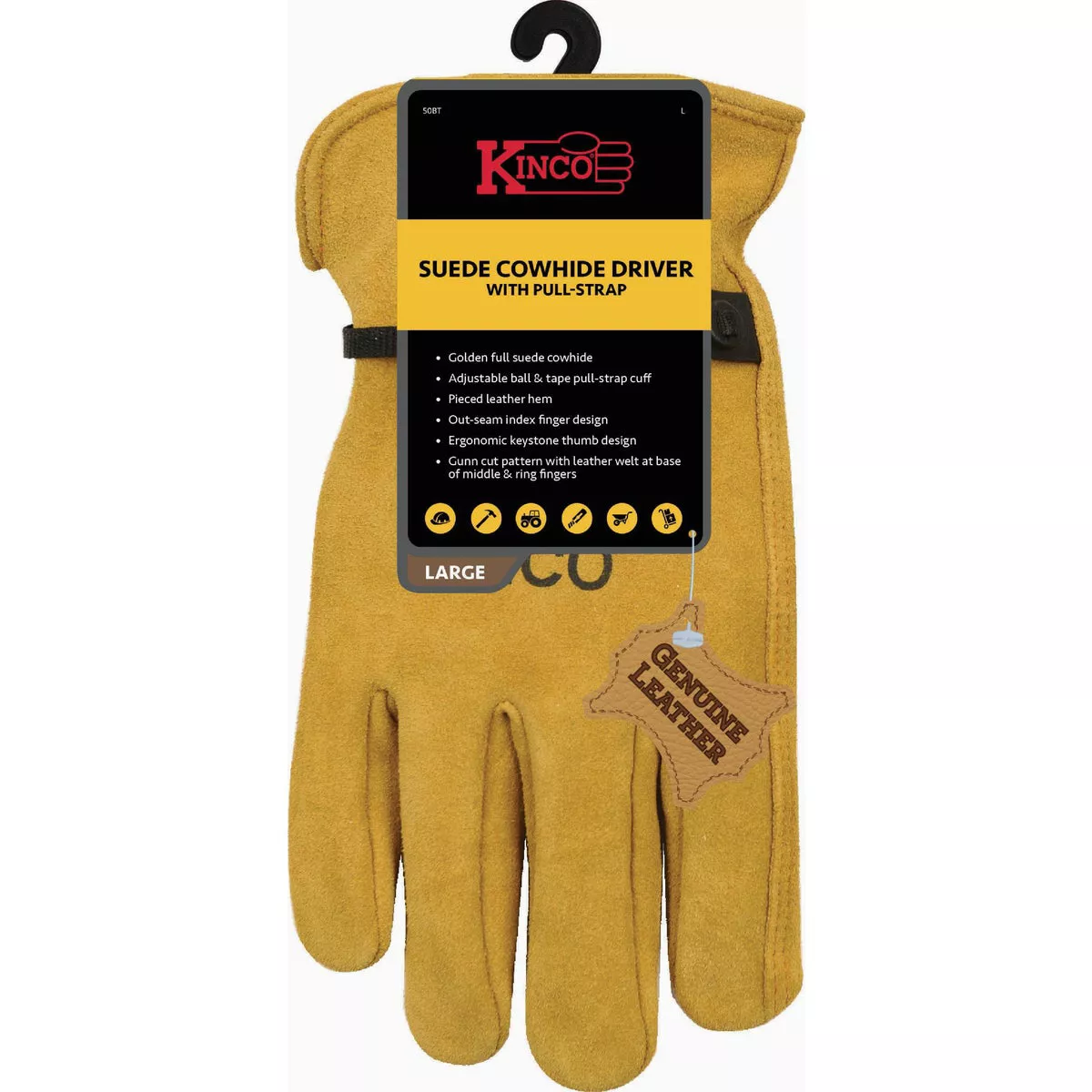 Kinco Men's Medium Suede Cowhide Driver Glove with Pull-Strap