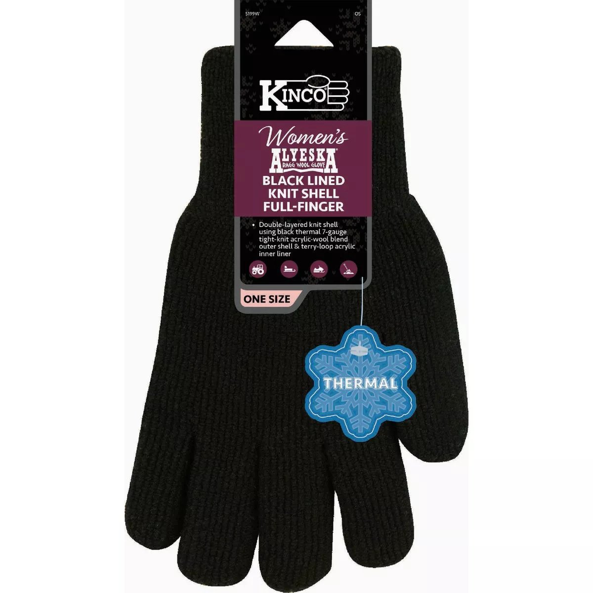 Kinco Alyeska Women's 1 Size Fits All Black Lined Knit Shell Full-Finger Glove