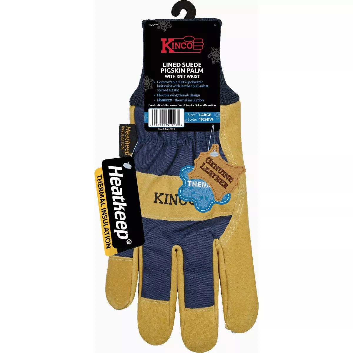 Kinco Men's XL Lined Suede Pigskin Palm Glove with Knit Wrist