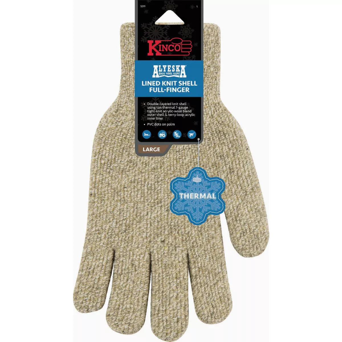 Kinco Alyeska Men's XL Lined Knit Shell Full-Finger Glove
