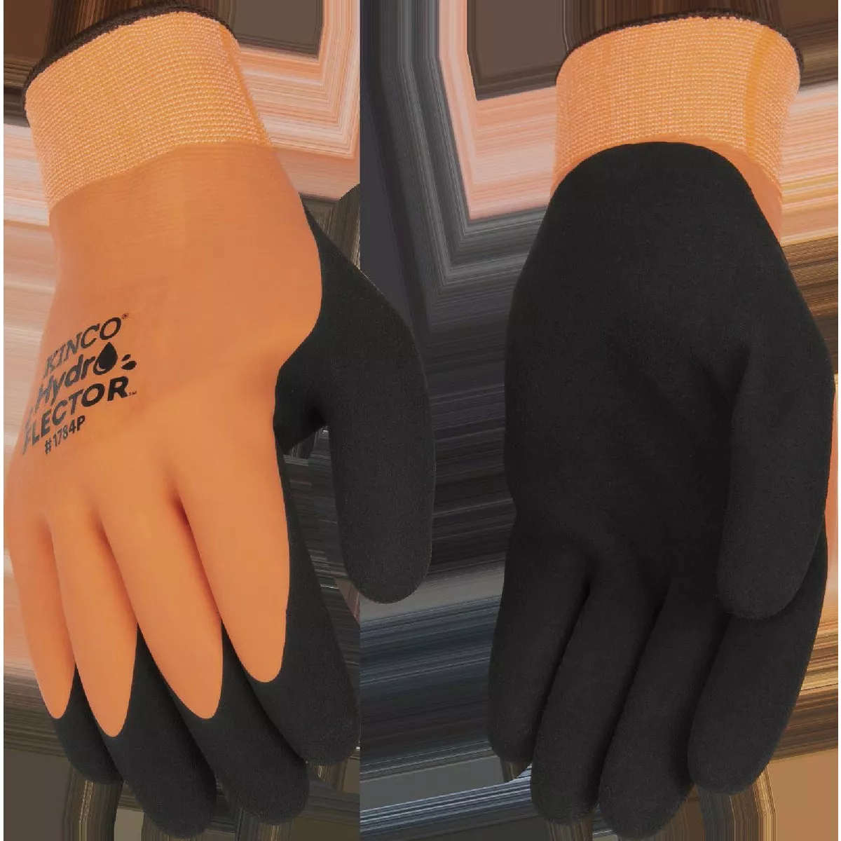 Kinco HydroFlector Men's Large Waterproof Hi-Vis Orange Lined Thermal Knit Shell & Double-Coated Latex Glove