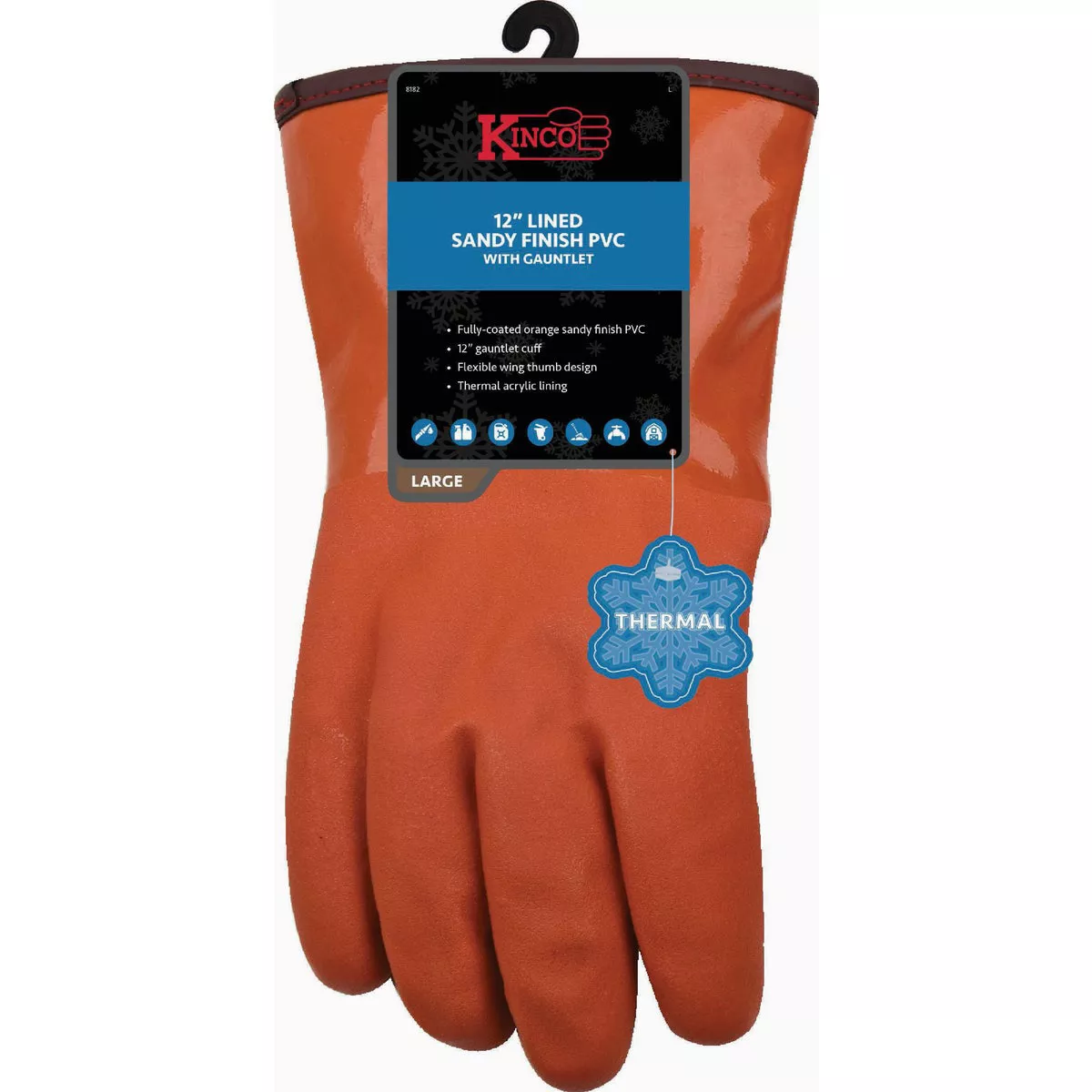 Kinco Men's Large 12 In. Lined Sandy Finish PVC Glove with Gauntlet Cuff