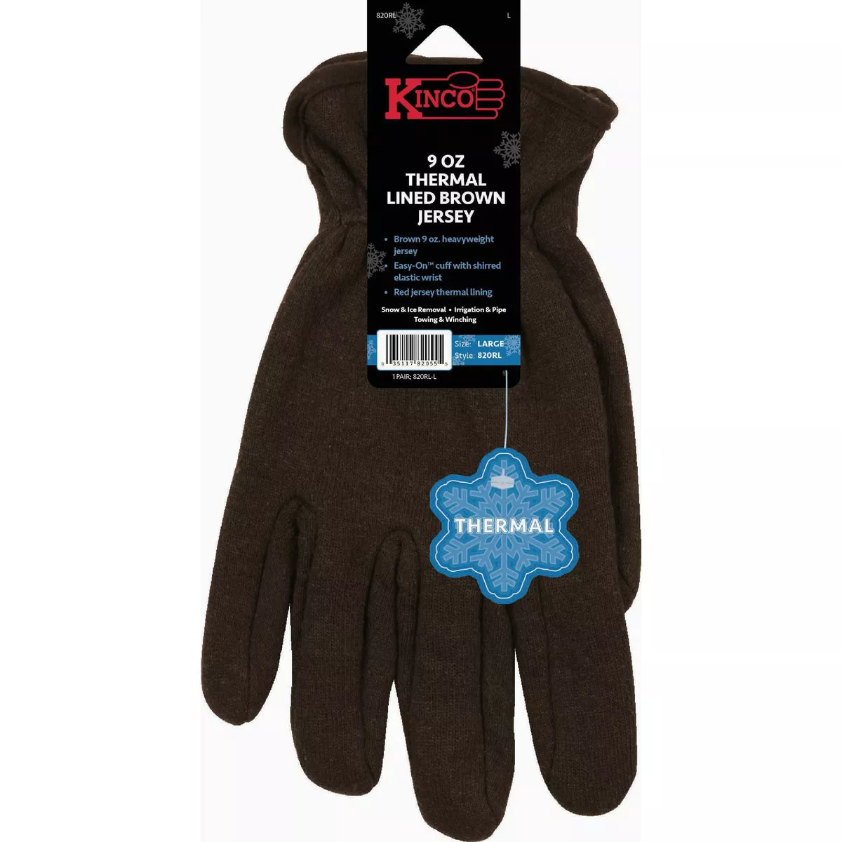 Kinco Men's Large Lined 9 Oz. Brown Jersey Glove