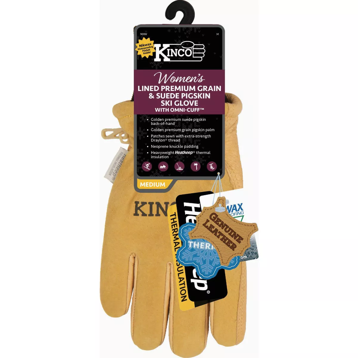 Kinco Women's Large Lined Premium Grain & Suede Pigskin Ski Glove with Omni-Cuff