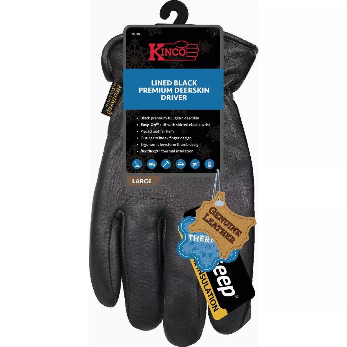 Kinco Men's XL Lined Black Premium Grain Deerskin Driver Glove