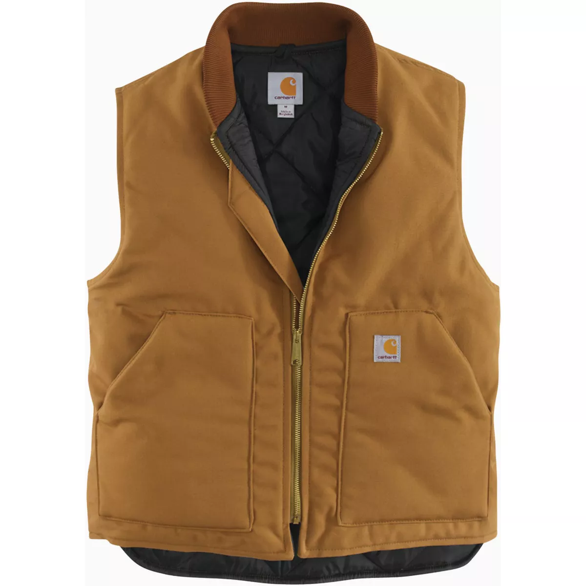 Carhartt Men's 2XL Regular Brown Firm Duck Insulated Rib Collar Vest, Relaxed Fit