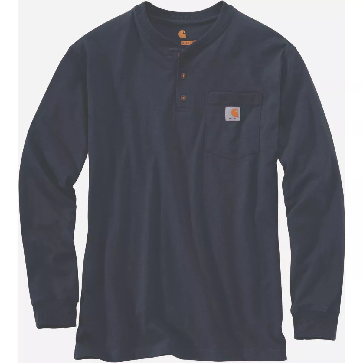 Carhartt Men's 2XL Regular Navy Heavy Weight Long Sleeve Pocket Henley T-Shirt, Loose Fit